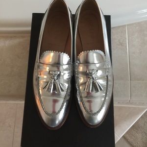 J Crew Bella Metallic Tassel Loafers In Met Silver